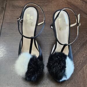 Love Moschino Satin Pom Pom Platform Heels Womens EU 37 US 7 Black Stiletto Y2K